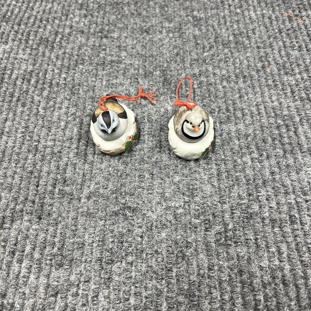 Vintage Homco #5559 Set of 2 Bird Ceramic Ornaments on Nest Christmas Tree 2x1.5